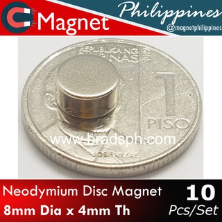 10 Pcs. Neodymium Magnet 8mm Dia. x 4mm Th Super Strong Rare Earth NdFeB Disc Round Circle Magnet