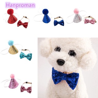 Hanproman= Pet Cat Dog Happy Birthday Hat Party Crown & Bow Tie Soft Cap Puppy Headwear