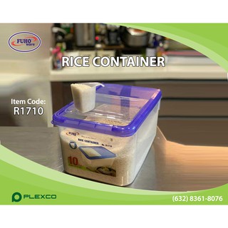 10 kg. Rice Container / Rice Box with scoop (storage, food keeper, plasticware) - Clear and Violet