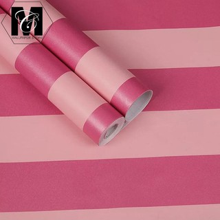 PVC Pink Stripes Self-Adhesive Wallpaper Sticker Room Wall Decoration Waterproof Wall Sticker