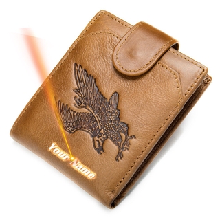 Free Engraving Eagle Printed Real Genuine Leather Men Wallets Men's Hasp Small Short Slim Wallet Purse High Quality 2022 Male