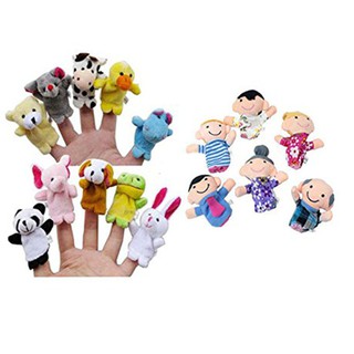 16Pcs Finger Puppets Animals People Family Members Toy