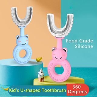360 Degrees kid's U-shaped Toothbrush Toddler Baby 2-6-12 Years Old Children's Soft U-shaped Brushing Mouth with Artifact Food Grade Silicone