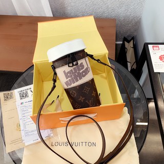 1V New Monogram Coated Canvas Coffee Cup Messenger bag mobile phone bag