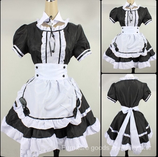 2021 Black Cute Lolita Maid Costumes French Maid Dress Girls Woman Amine Cosplay Costume Waitress Ma