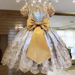 Princess Elegant Dress For Girls Birthday Party Embroidery Children Summer Girls Lace Flowers Wedding Prom Dress