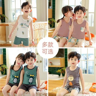 Sleeveless Kids Girls Boys Clothing Sets Children's Clothes Tops Boys Tracksuits Suits Cotton vest+trousers