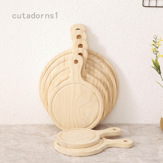 Cutadorns Round Wooden Pizza Serving Slicing Paddle Board Wood Chopping Block Handle sedN
