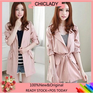 ❤wholesale❤Leisure Overcoat Long Sleeve Bowknot Lace-up Turn-down Collar Windcoat