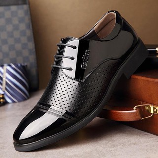 Hollow perforated breathable leather shoes men s summer men s business casual shoes (1)