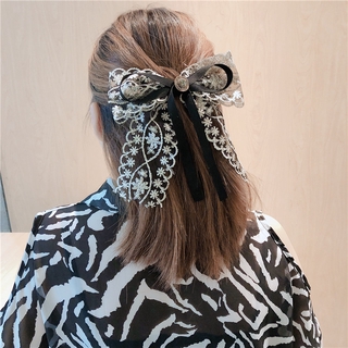 ✨BELLA✨Korean hair ornaments clip lace bow spring clip top clip hairpin (5)
