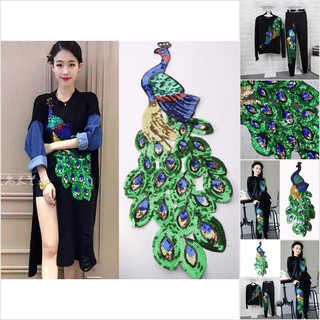 【COD•ngtt】Women Sequin Peacock Embroidery Applique Patch Sew On Clothes Access