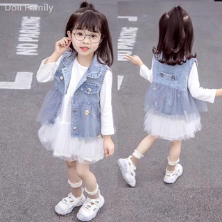 Hot sale✒Girls new denim vest spring and autumn children s baby children s vest Korean style foreign children s baby waistcoat vest
