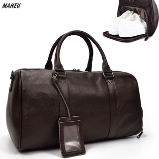 MAHEU Men Genuine Leather Travel Bag Duffel Large Capacity Travel Handbag Black Man Weekend Bag Carr