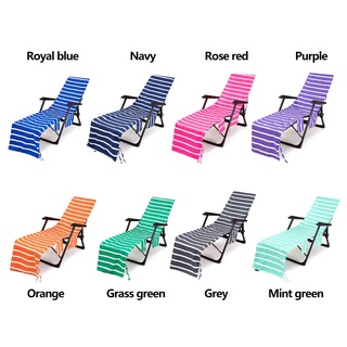 [Boutique]Chair Towel Fibre Superfine Fiber With Side Pockets No Sliding Soft Stripe For Pool Hotel Garden 215*75cm Easy To Carry 1pcs