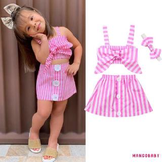 Girl Baby Striped Crop Top Vest Skirt Clothes Suit Party Toddler