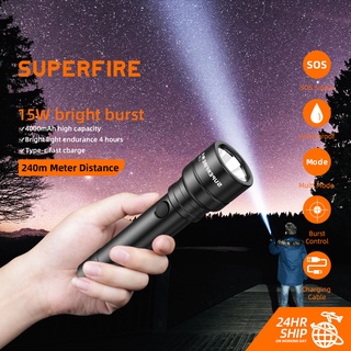 SUPERFIRE C20 Flashlight Rechargeable Super Bright 1100 Lumens LED Flashlight Waterproof Torch for Outdoor Camping