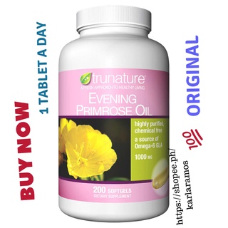 Trunature Evening Primrose Oil 1000 mg., 200 Softgels for PMS, joints, inflamation from USA original