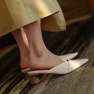 French Sandals Retro High Heels Baotou Half Slippers Female (1)