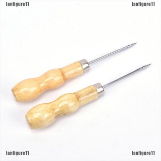 【LFG】2PCS New Needle Wooden Handle Punch Awl Maker Cone Leather Craf