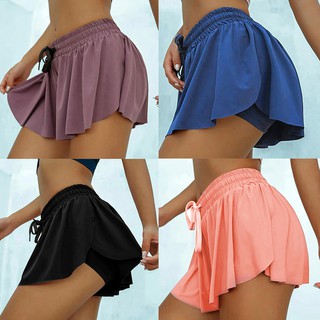 LARGE-Women Drawstring Double Layer Fake Two Piece Breathable Sports Shorts Mini Skirt