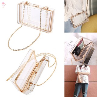 LL Women Cute Clear Acrylic Box Bag Crossbody Purse Evening Bag with Golden Chain Strap @PH