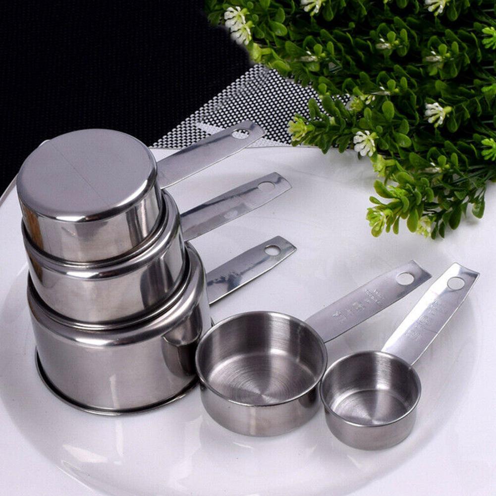 5PCS/Set Stainless Steel Cooking Baking Silver Kitchen Gadgets Durable Practical Measuring Cups (2)