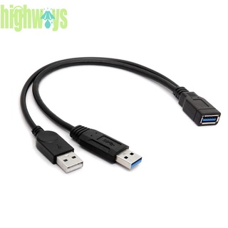 ❤Hig❤USB 3.0 Female to Dual USB Male Extra Power Data Y Splitter Extension Cable Cord