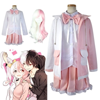 Danganronpa Dangan-Ronpa 2 Monomi Pink White Rabbit Cosplay Costume Outfits Wig (1)