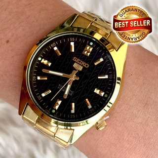 Seiko 5 21 Jewels Black Dial Stainless Steel Watch for Men (Gold) SKGBK01 nAdi