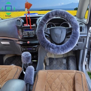 car wheelcar cover❒【In stock】Cool Non-slip Car Decoration Steering Wheel Handbrake Gear Shift Plush (6)