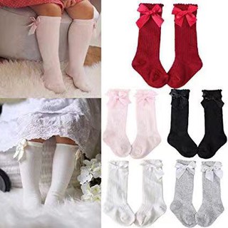 Cute Toddler Baby Girls Bowknot Sweet Princess Socks Solid Color Cotton Knee Socks long sock