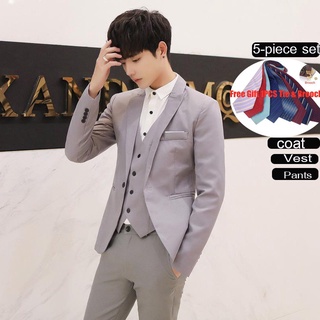 【Ready Stock】✇﹍Handsome Groom Wedding Suit Men Suits (Jacket Pants Vest Tie) 3 Pieces Formal Men Sui