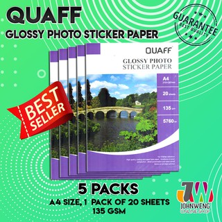 5 PACKS Quaff Glossy Photo Sticker A4 size 135/90 gsm