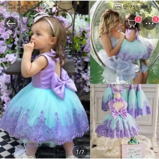 Kids Baby Gown Dress Purple With Big Ribbon Design Purple Photoshoot Fashion Birthday Party Wedding