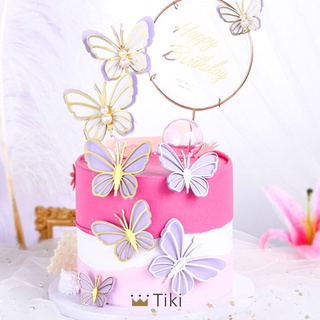 3Pcs/set Butterfly Cake Topper Happy Birthday Cake Happy Birthday Pearl Cake Decoration| TiKi