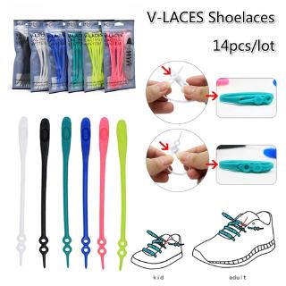 V-LACES 14pcs/lot Elastic Silicone Shoelaces Men Women Creative Lazy Lacing Shoes Rubber Shoelace