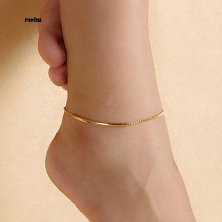 Women Golden Tone Elbow Pipe Chain Anklet Bracelet Sandal Foot Jewelry Decor