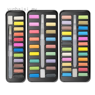 Hot 12/18/24 Colors Portable Travel Solid Pigment Watercolor Paint Set With Water Color Brush Pen
