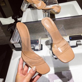 insTransparent band crystal heel sexy sandals（In stock, quick delivery）