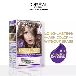 ✆L'Oreal Paris Excellence Ash Supreme Haircolor 9.11 With Anti-Brass Purple Shampoo