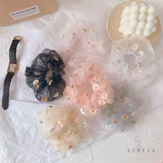 【Stock】Flower Chiffon Scrunchies/ cute Lace Hair Bands/Daisy Flowers Thin Mesh Scrunchies/ Transparent Tulle Headwear /Elastic Hair Rubber Bands