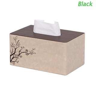 Black Chinese Style Plum Blossom PU Leather Tissue Box Rectangle Paper Towel Holder Desktop Napkin Storage Container for Home Office