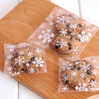 100pcs Snowflake Transparent Cookie Bag Self-adhesive Plastic Biscuits Bags Wedding Gift Candy Bag Christmas Cookie Packaging