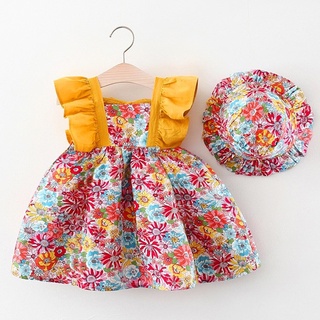 (6M - 4Y) BABY CORP Dress for Kids Girls Dress with Hat Korean Fashion for Kids Baby Clothes