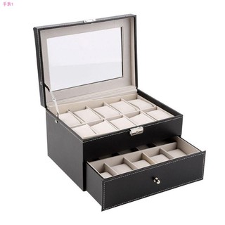 ✔Double-Layered 20 Grids Slots Leather Watch Box WB20