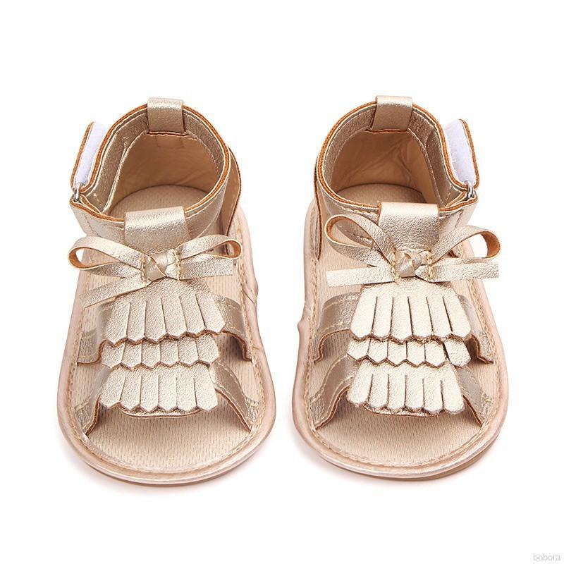 BOBORA Summer Baby Girl Soft Sole Anti-slip Tassel Crib Shoes Sandals First Walkers