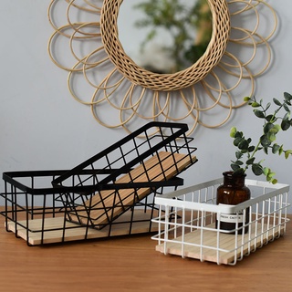 Wrought Iron Storage Basket Tableware Sundries Organizer Desktop Cosmetics Finishing Storage Basket Home Decoration