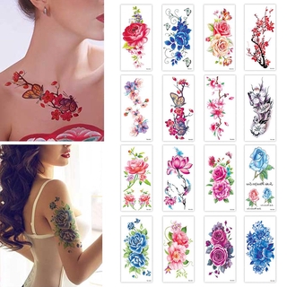 CG 3D Rose Flower Tattoo Stickers Waterproof Temporary Women Summer Arm Shoulder Flowers Stickers