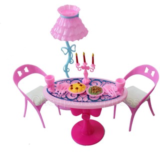 Vintage Furniture Lamp Chair Table Tableware Food Playset For Barbie